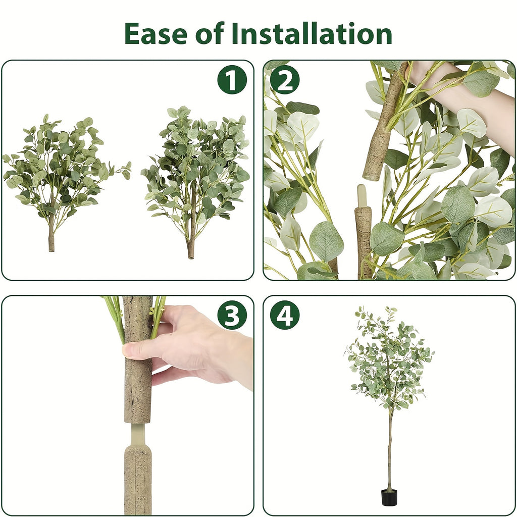 6 Foot Artificial Eucalyptus Tree Lifelike Faux Plant Decor for Living Room, Bedroom, Office & Entryway