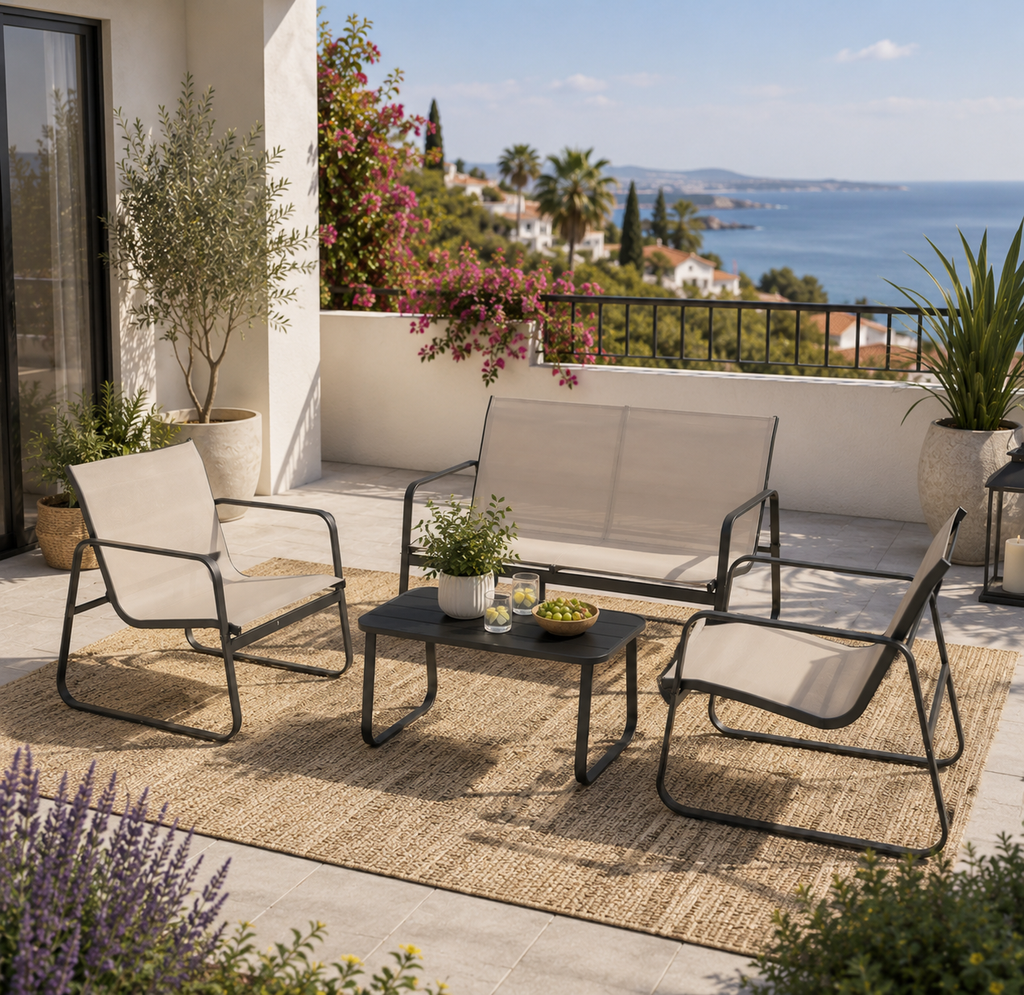 4-Piece Outdoor Textilene Patio Conversation Set with Loveseat & Coffee Table