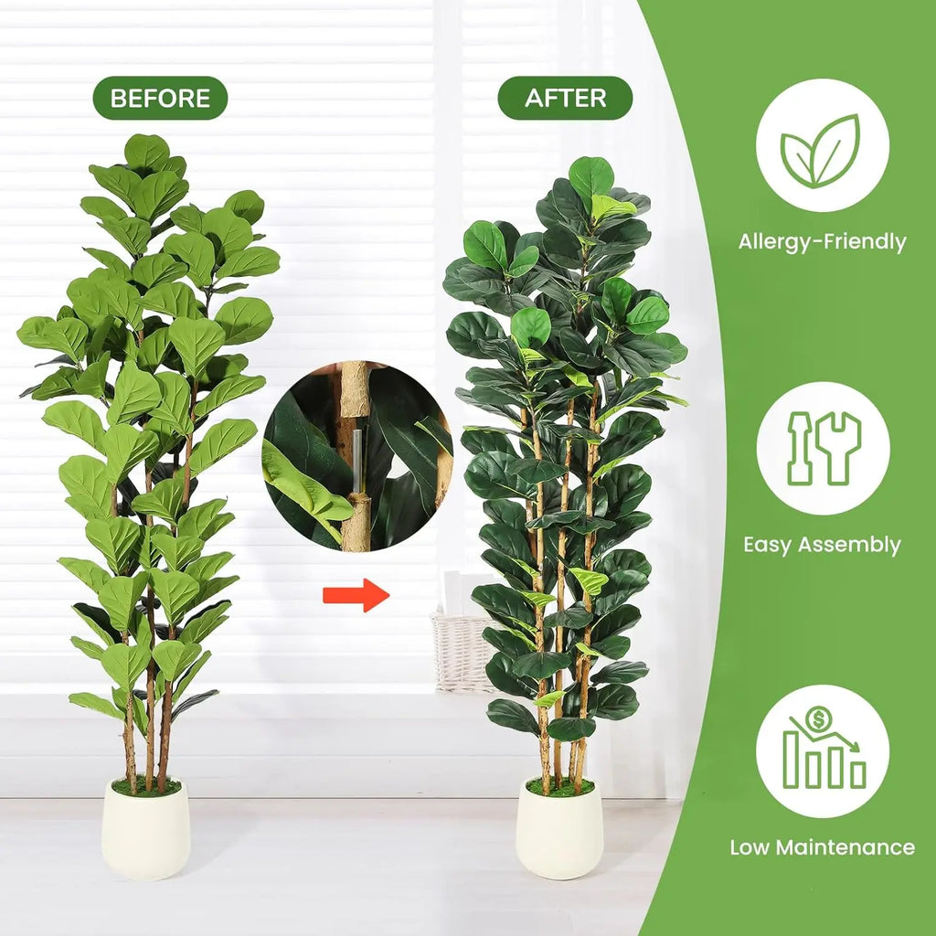 Artificial Fiddle Leaf Fig Tree Lifelike Faux Indoor Plant with Pot (5 Ft/6Ft/7Ft)