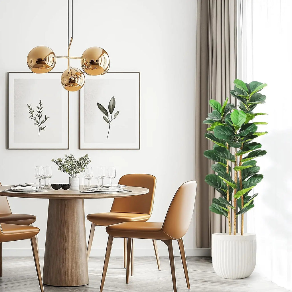 Artificial Fiddle Leaf Fig Tree Lifelike Faux Indoor Plant with Pot (5 Ft/6Ft/7Ft)
