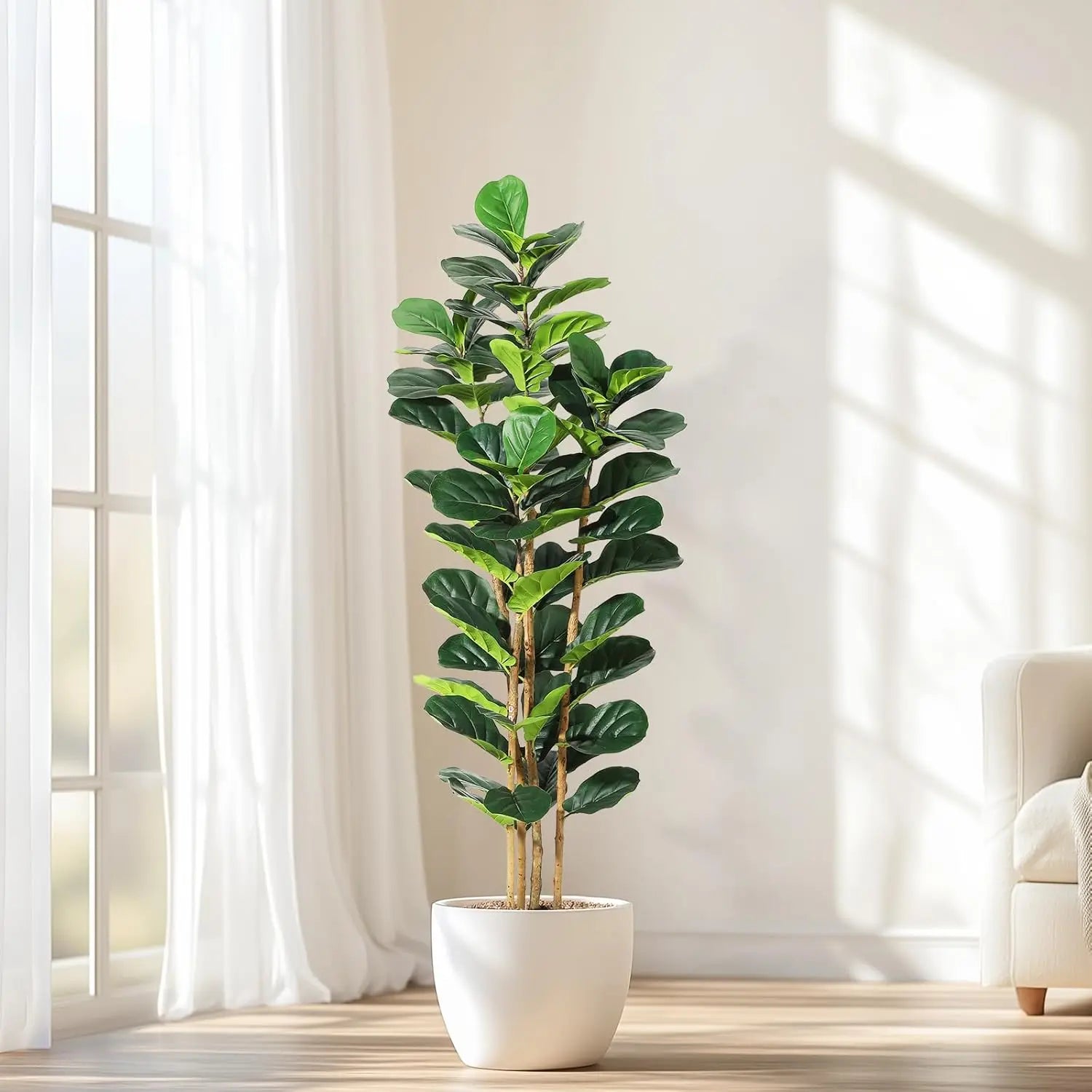 Artificial Fiddle Leaf Fig Tree Lifelike Faux Indoor Plant with Pot (5 Ft/6Ft/7Ft)