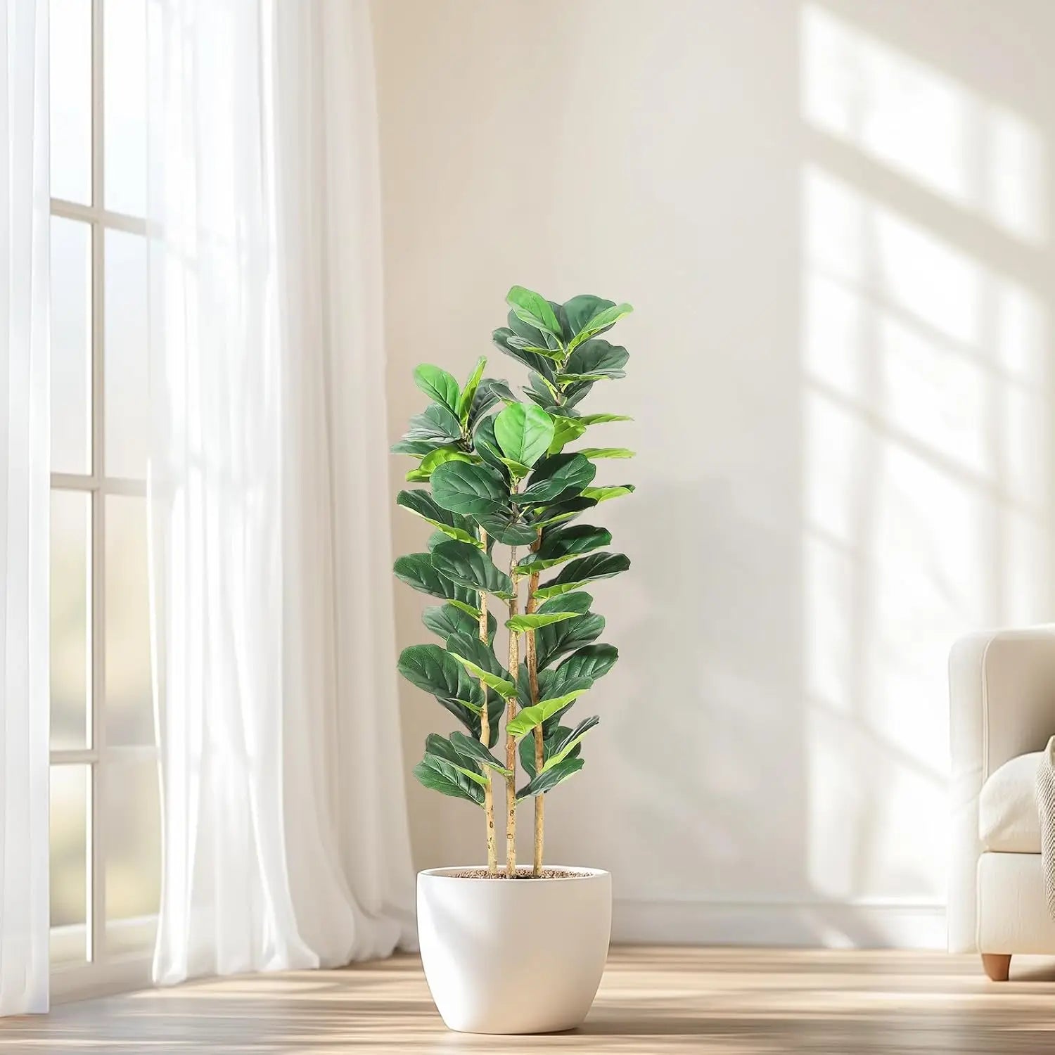 Artificial Fiddle Leaf Fig Tree Lifelike Faux Indoor Plant with Pot (5 Ft/6Ft/7Ft)