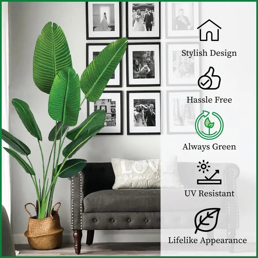 5 Foot Artificial Bird of Paradise Premium UV‑Resistant Faux Plant in Pot for Indoor & Outdoor Décor