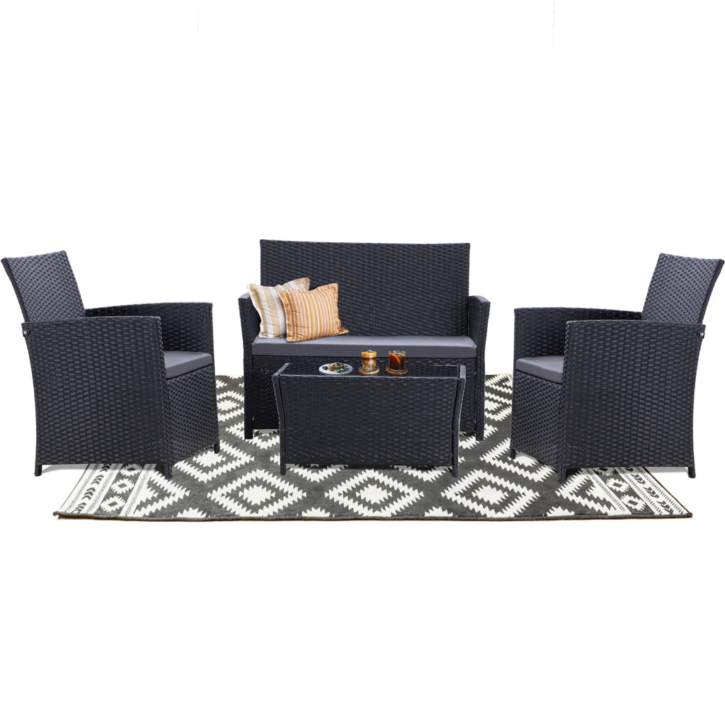 4-Piece Outdoor Wicker Patio Furniture Set – Rattan Sectional Sofa Conversation Set with Cushions & Coffee Table