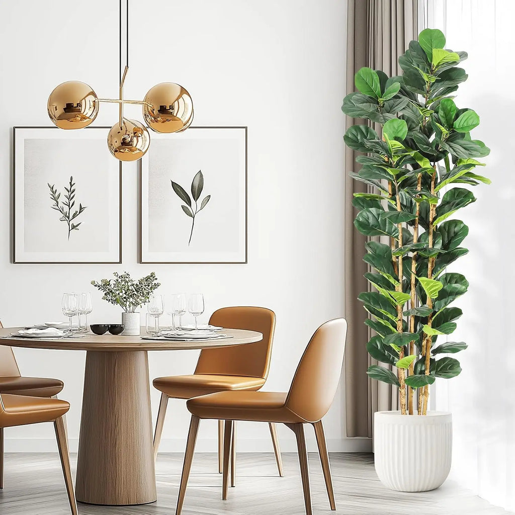 Artificial Fiddle Leaf Fig Tree Lifelike Faux Indoor Plant with Pot (5 Ft/6Ft/7Ft)