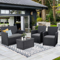 4-Piece Outdoor Wicker Patio Furniture Set – Rattan Sectional Sofa Conversation Set with Cushions & Coffee Table