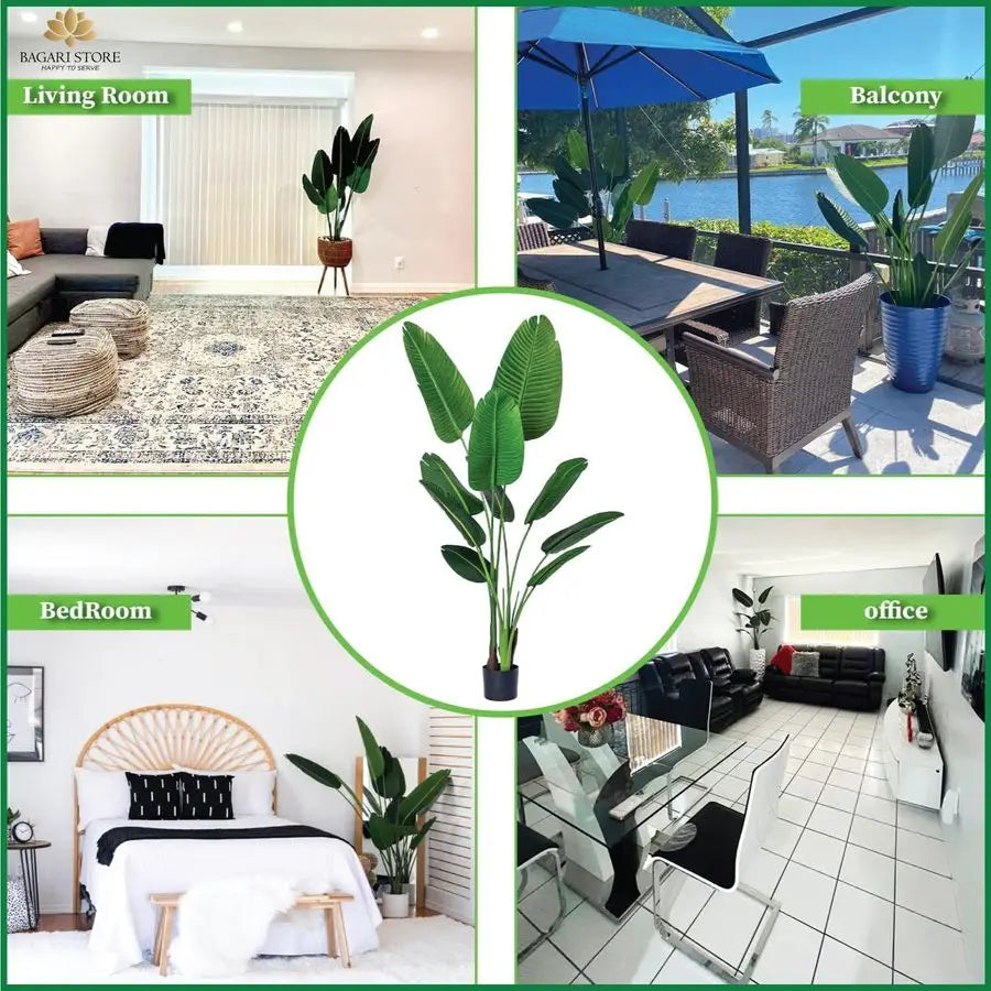 5 Foot Artificial Bird of Paradise Premium UV‑Resistant Faux Plant in Pot for Indoor & Outdoor Décor
