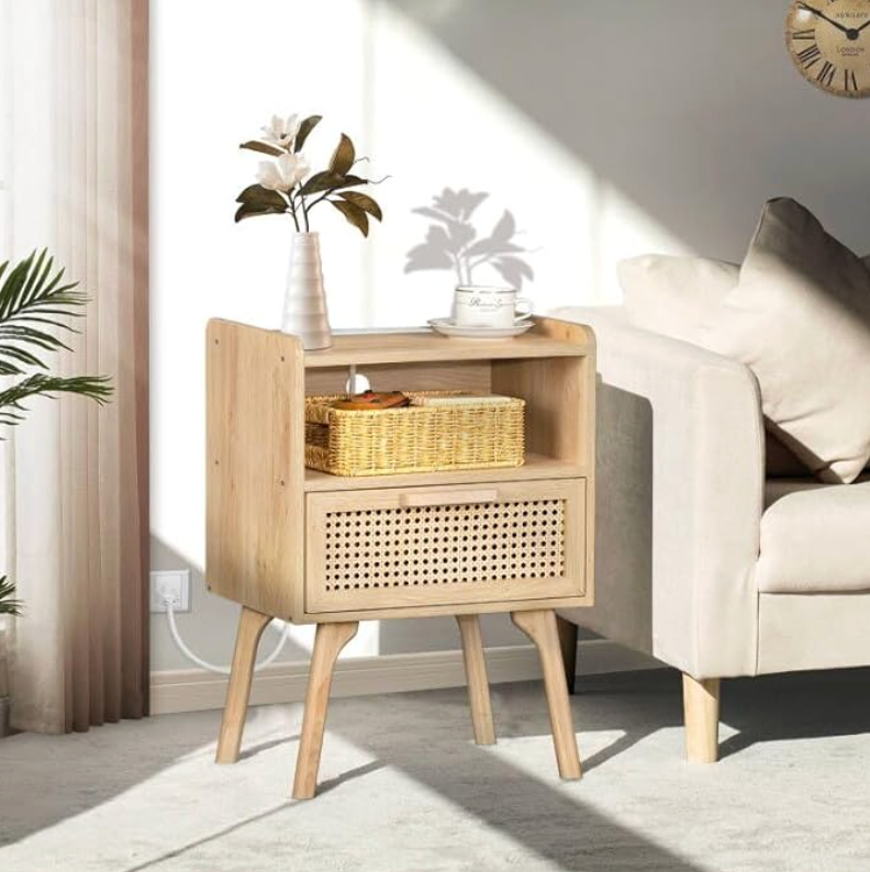 Set of 2 BoHo Night Stands with Storage Drawer & Charing Port