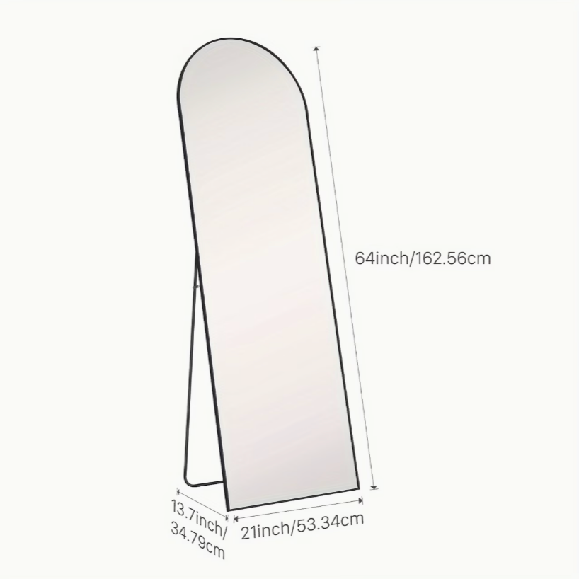 64″ x 21″ Black Arched Full‑Length Mirror Freestanding & Wall‑Mountable Floor Mirror with Stand & Hooks