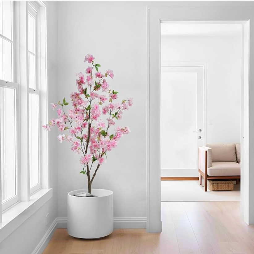 5 Foot Artificial Pink Cherry Blossom Tree Lifelike Faux Flower Plant with Pot for Home & Office Decor