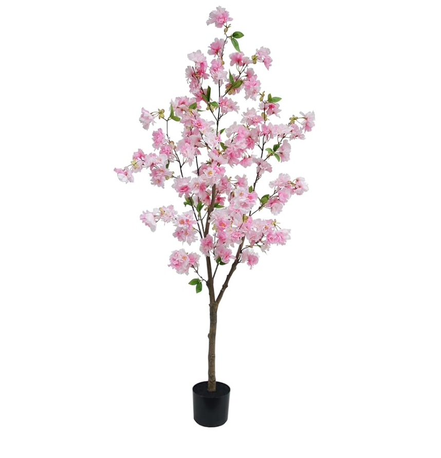 5 Foot Artificial Pink Cherry Blossom Tree Lifelike Faux Flower Plant with Pot for Home & Office Decor