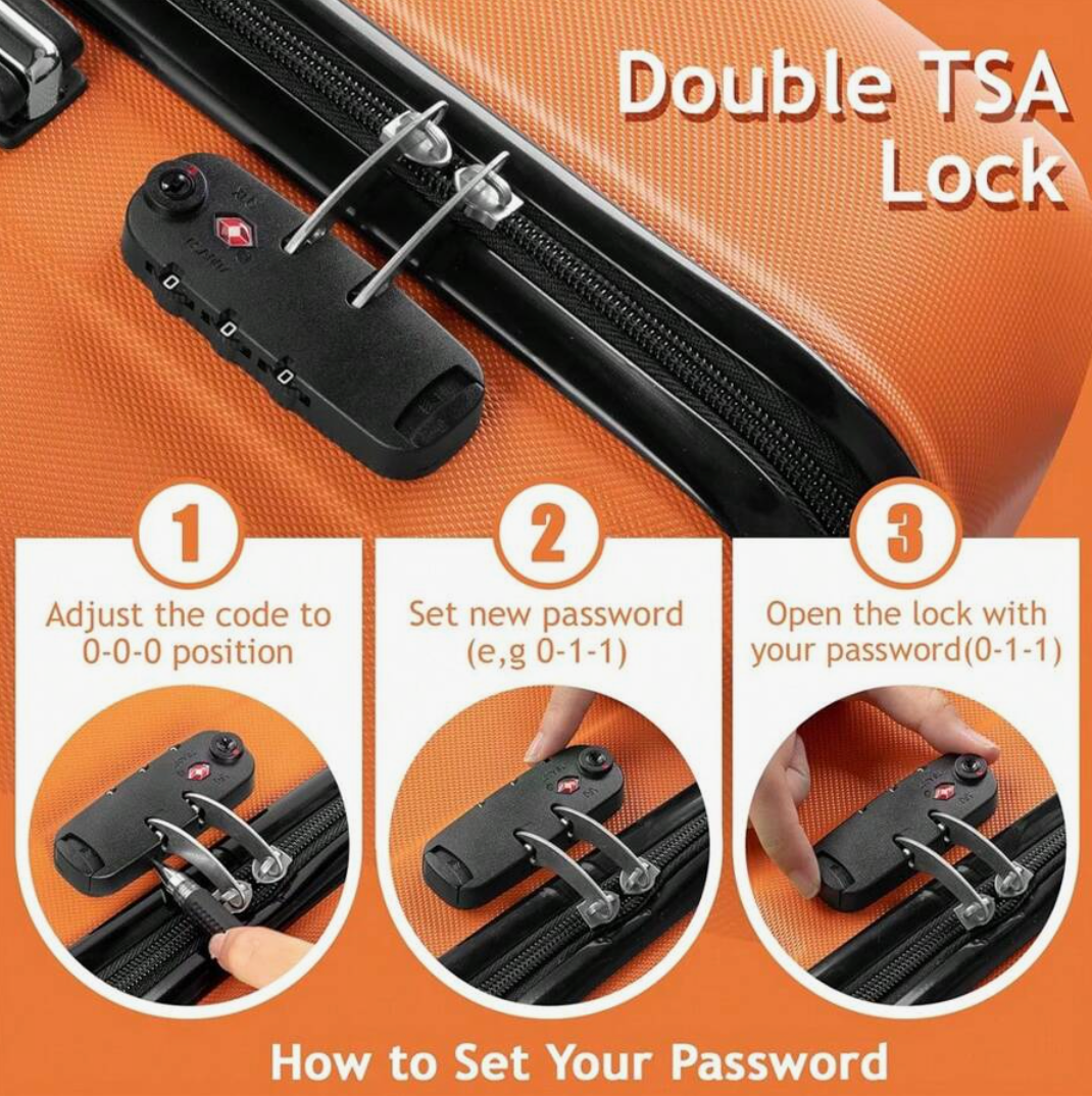 3-Piece Hardside Lightweight Luggage Set – Spinner Wheels, TSA Lock Suitcases 20″/24″/28″ for Travel