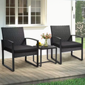 3-Piece Outdoor Rattan Bistro Set – Weather-Resistant Patio Furniture with Thick Cushions & Tempered Glass Table