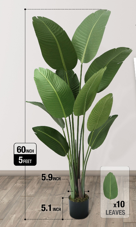 5 Foot Artificial Bird of Paradise Premium UV‑Resistant Faux Plant in Pot for Indoor & Outdoor Décor