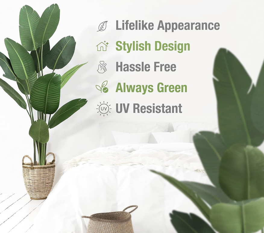 5 Foot Artificial Bird of Paradise Premium UV‑Resistant Faux Plant in Pot for Indoor & Outdoor Décor