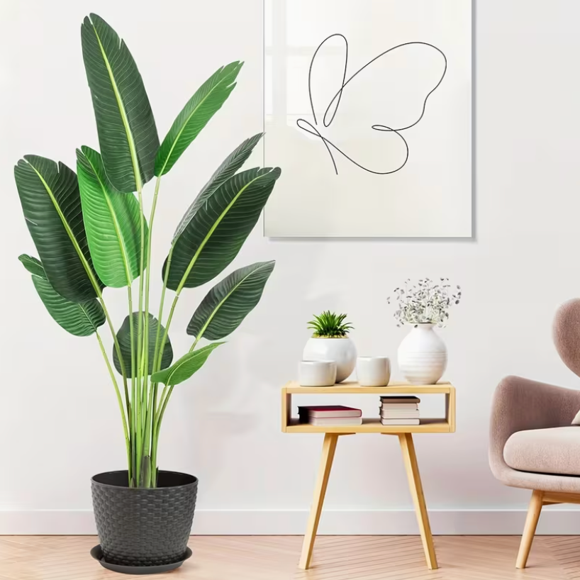 Set of 2 - 5 ft Artificial Bird of Paradise Banana Leaf Plants Lifelike Faux Tropical Trees with Pots for Home & Office Decor