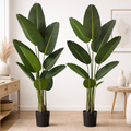 Set of 2 - 5 ft Artificial Bird of Paradise Banana Leaf Plants Lifelike Faux Tropical Trees with Pots for Home & Office Decor