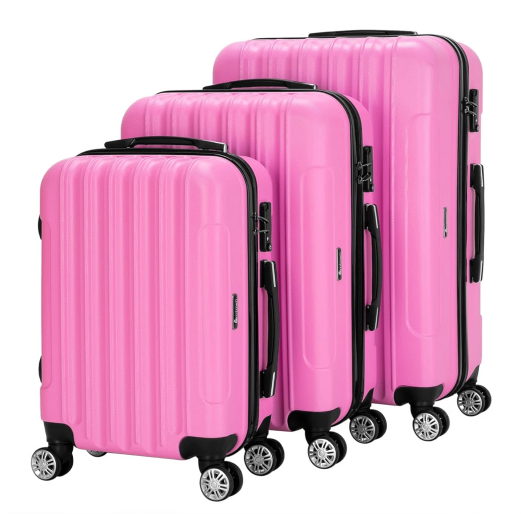 3-Piece Pink Hardside Lightweight Luggage Set – Spinner Wheels, TSA Lock Suitcases 20″/24″/28″ for Travel