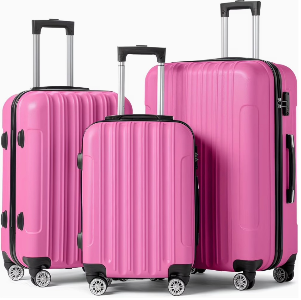 3-Piece Pink Hardside Lightweight Luggage Set – Spinner Wheels, TSA Lock Suitcases 20″/24″/28″ for Travel