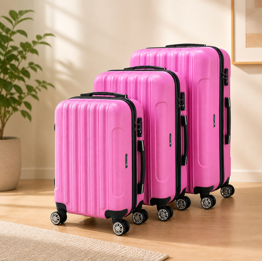 3-Piece Pink Hardside Lightweight Luggage Set – Spinner Wheels, TSA Lock Suitcases 20″/24″/28″ for Travel
