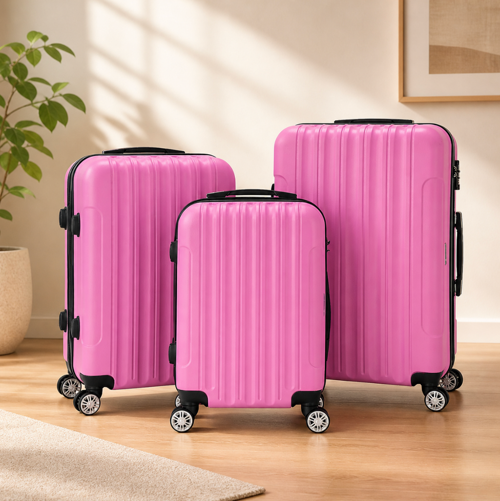 3-Piece Pink Hardside Lightweight Luggage Set – Spinner Wheels, TSA Lock Suitcases 20″/24″/28″ for Travel
