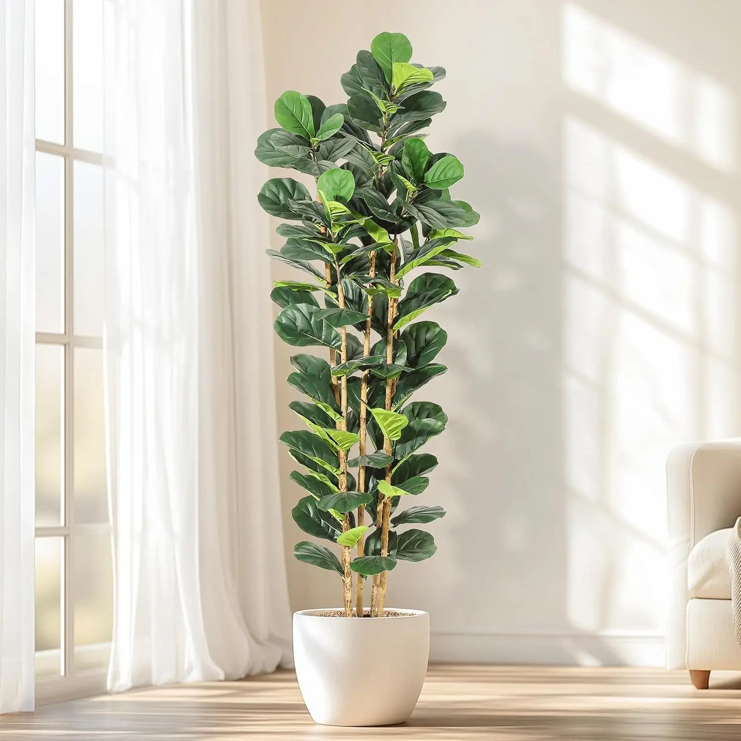 Artificial Fiddle Leaf Fig Tree Lifelike Faux Indoor Plant with Pot (5 Ft/6Ft/7Ft)