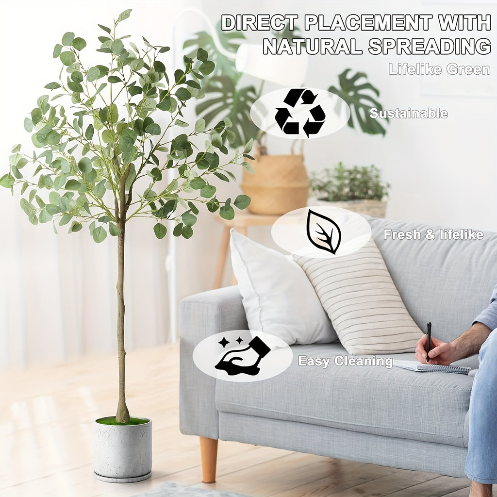 6 Foot Artificial Eucalyptus Tree Lifelike Faux Plant Decor for Living Room, Bedroom, Office & Entryway